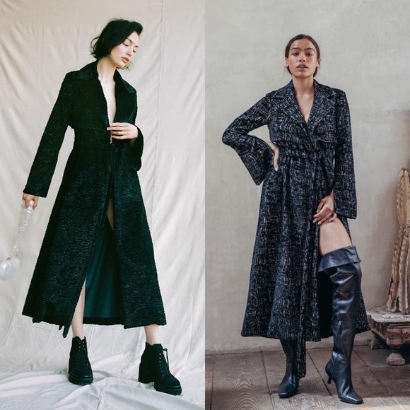 Cult Gaia Aya Matelassé Velvet Open-Back Coat Belted Long Black Size Small NWT - Picture 10 of 11